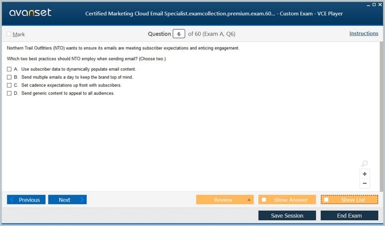 Certified Marketing Cloud Email Specialist Premium VCE Screenshot #1